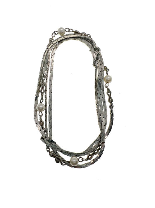 Vintage Necklace - Long Silver Tone Necklace with Faux Pearls - ML2205