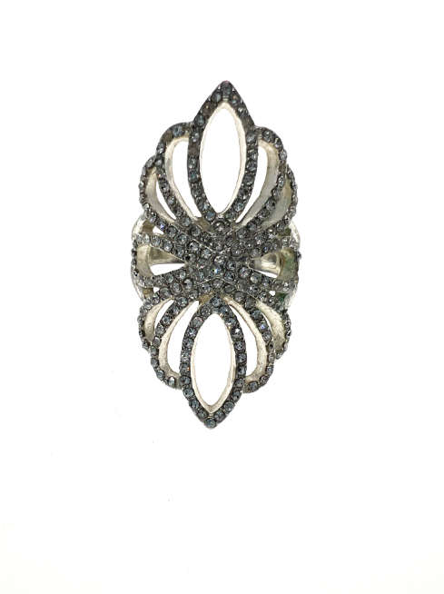 Ring - Vintage Silver Tone Parve Ring with Diamantes - ML2206