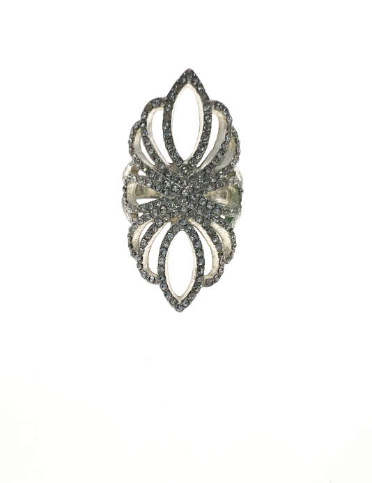Ring - Vintage Silver Tone Parve Ring with Diamantes - ML2206