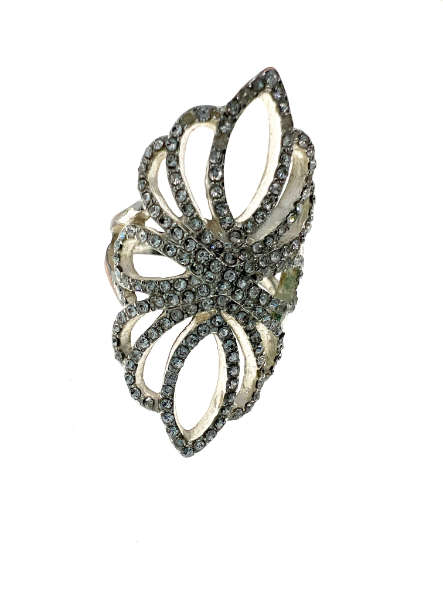 Ring - Vintage Silver Tone Parve Ring with Diamantes - ML2206