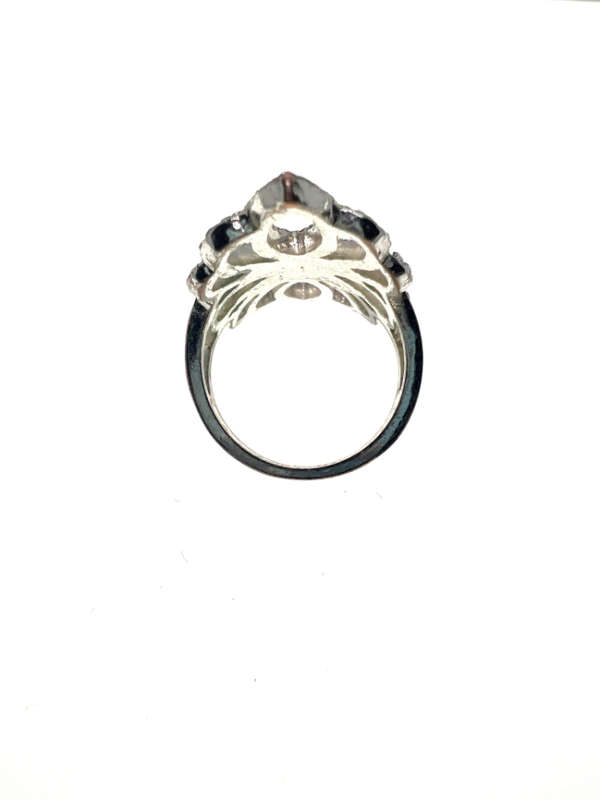 Ring - Vintage Silver Tone Parve Ring with Diamantes - ML2206