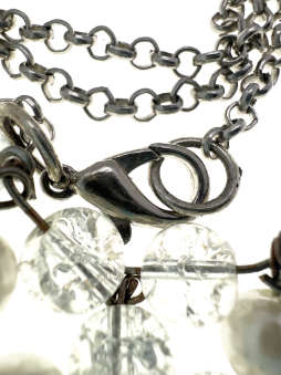 Necklace - Vintage Silver Tone Necklace with Clear Beads and Faux Pearl Beads - ML2207
