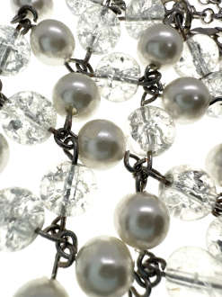 Necklace - Vintage Silver Tone Necklace with Clear Beads and Faux Pearl Beads - ML2207
