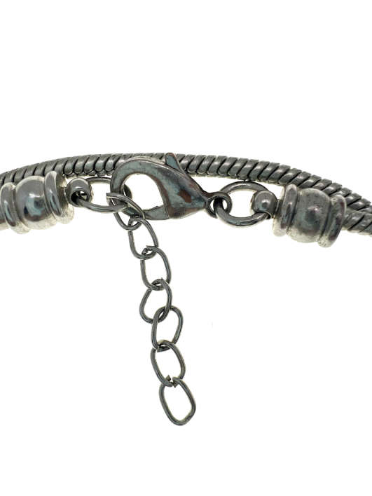 Pendant - Dark Silver Tone Chain with Tube. Silver Tone Heart with Floral. Bow Design - ML2208