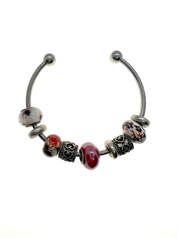 Bangle - Vintage Silver Tone Bangle with Multi-colour Beads - ML2211