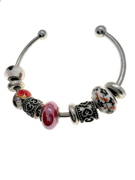 Bangle - Vintage Silver Tone Bangle with Multi-colour Beads - ML2211