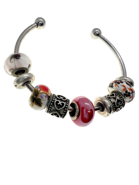 Bangle - Vintage Silver Tone Bangle with Multi-colour Beads - ML2211