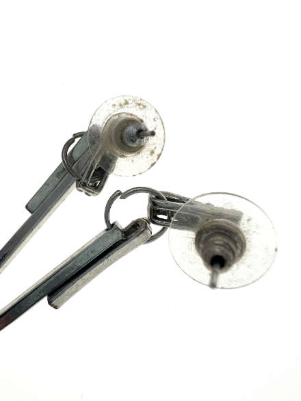 Earrings - Vintage Long Drop Silver Tone Earrings with 28 Diamantes in each - ML2213