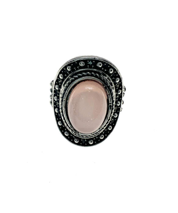 Ring - Vintage Silver Tone Marcasite Ring with Rose Quartz Type Stone - ML2214