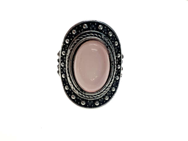 Ring - Vintage Silver Tone Marcasite Ring with Rose Quartz Type Stone - ML2214