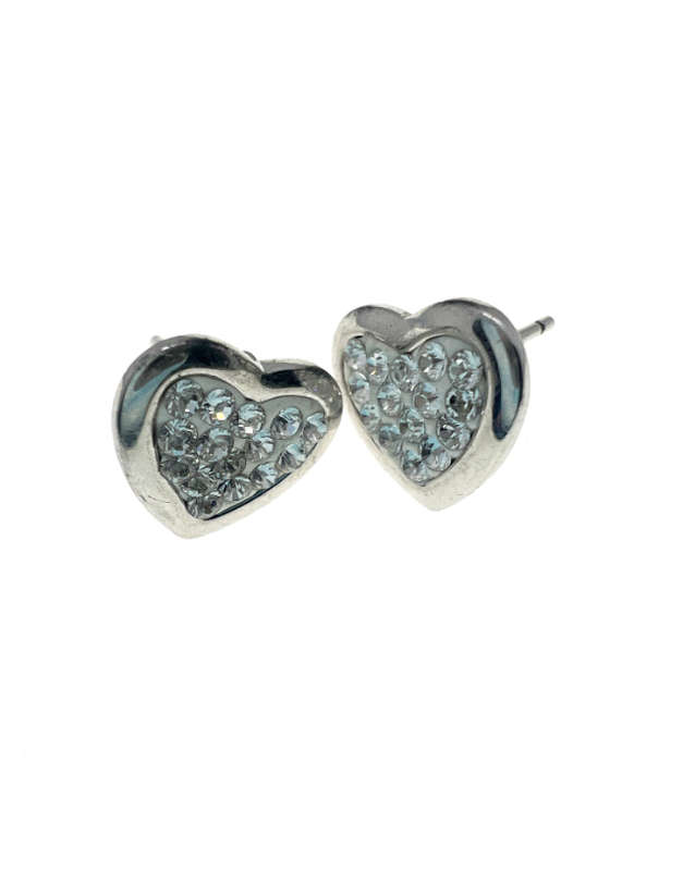 Earrings - 925 Silver Heart Shaped Earrings with Diamantes For Pierced Ears - ML2215