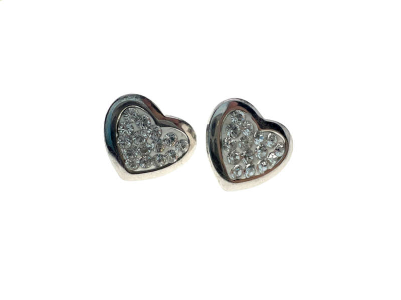 Earrings - 925 Silver Heart Shaped Earrings with Diamantes For Pierced Ears - ML2215