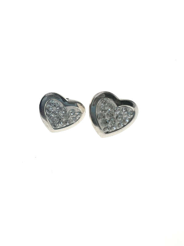 Earrings - 925 Silver Heart Shaped Earrings with Diamantes For Pierced Ears - ML2215