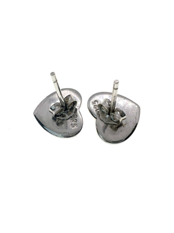 Earrings - 925 Silver Heart Shaped Earrings with Diamantes For Pierced Ears - ML2215