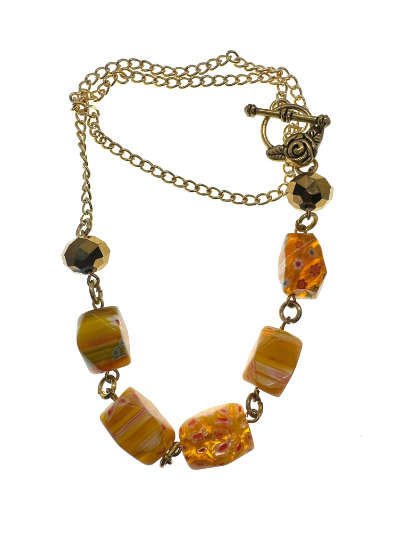 Necklace -  Vintage Gold Tone Beaded Necklace with TBar Clasp - ML2221