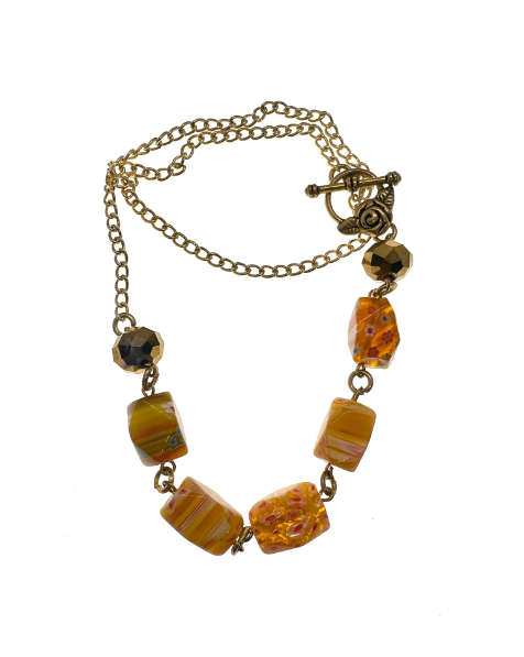 Necklace -  Vintage Gold Tone Beaded Necklace with TBar Clasp - ML2221