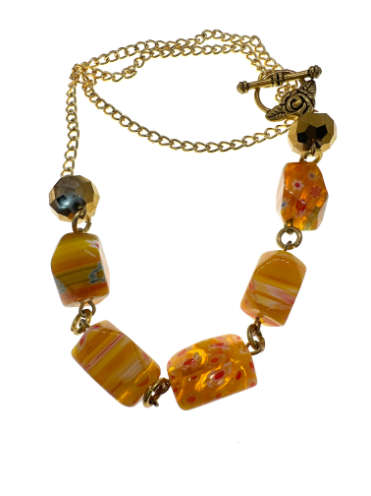 Necklace -  Vintage Gold Tone Beaded Necklace with TBar Clasp - ML2221