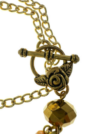 Necklace -  Vintage Gold Tone Beaded Necklace with TBar Clasp - ML2221