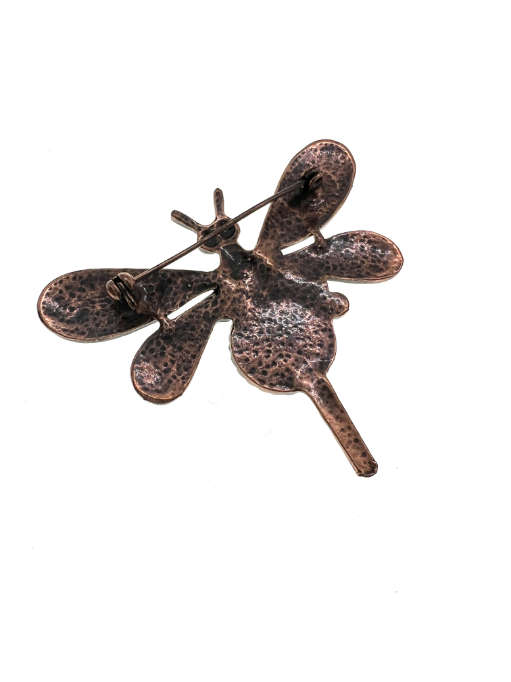 Brooch - Vintage Copper Tone Dragonfly, Green & Copper Wings. Turquoise Stones & Green Stone - ML...