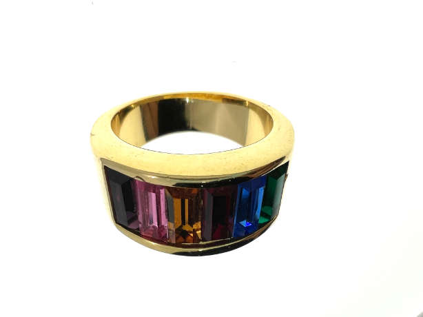 Ring - Fashion Unisex Gold Tone Multi-Colour Stone Ring - ML2230