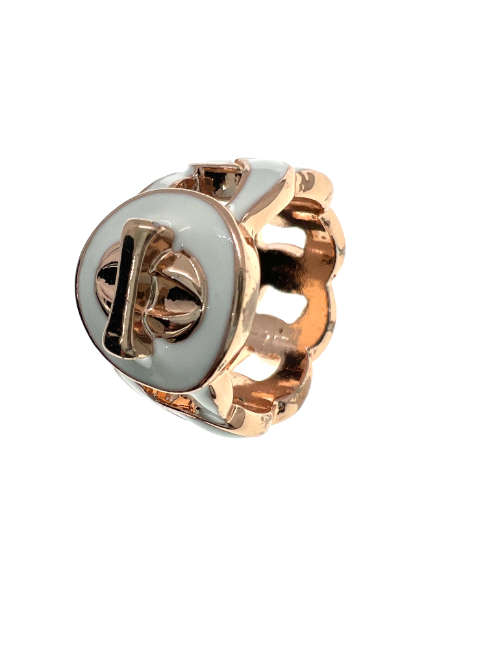 Ring - Vintage Rose Gold Tone Ring with White Colour Links - ML2235