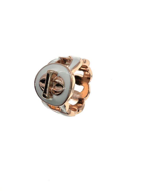 Ring - Vintage Rose Gold Tone Ring with White Colour Links - ML2235