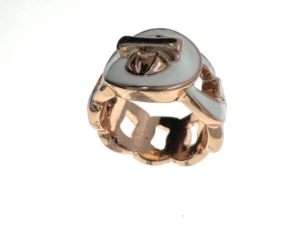 Ring - Vintage Rose Gold Tone Ring with White Colour Links - ML2235