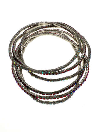 Bracelets - 6 x Stretch Bracelets Diamantes and Coloured Rhinestones. Silver Tone Base - ML2238