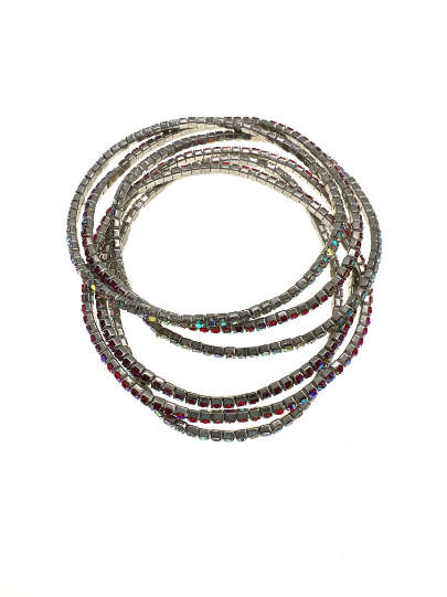 Bracelets - 6 x Stretch Bracelets Diamantes and Coloured Rhinestones. Silver Tone Base - ML2238