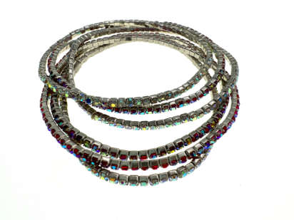 Bracelets - 6 x Stretch Bracelets Diamantes and Coloured Rhinestones. Silver Tone Base - ML2238