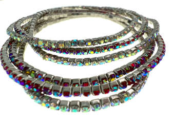 Bracelets - 6 x Stretch Bracelets Diamantes and Coloured Rhinestones. Silver Tone Base - ML2238