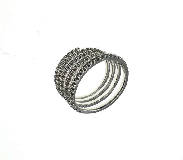 Ring - Vintage Silver Tone Spiral Ring with Diamantes - ML2239