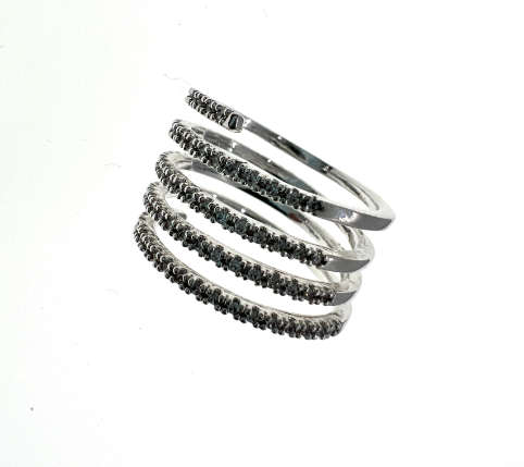 Ring - Vintage Silver Tone Spiral Ring with Diamantes - ML2239