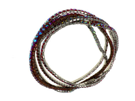 Bracelets - 6 x Stretch Bracelets Diamantes and Coloured Rhinestones with Silver Tone Base - ML2240
