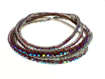 Bracelets - 6 x Stretch Bracelets Diamantes and Coloured Rhinestones with Silver Tone Base - ML2240