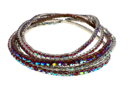 Bracelets - 6 x Stretch Bracelets Diamantes and Coloured Rhinestones with Silver Tone Base - ML2240
