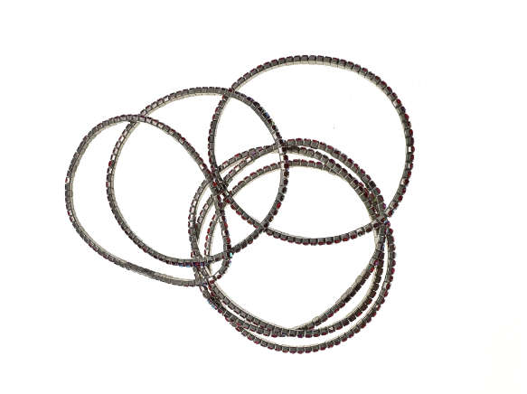 Bracelets - 6 x Stretch Bracelets Diamantes and Coloured Rhinestones with Silver Tone Base - ML2241