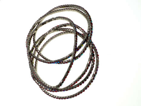 Bracelets - 6 x Stretch Bracelets Diamantes and Coloured Rhinestones with Silver Tone Base - ML2241