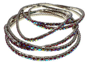 Bracelets - 6 x Stretch Bracelets Diamantes and Coloured Rhinestones with Silver Tone Base - ML2241