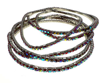 Bracelets - 6 x Stretch Bracelets Diamantes and Coloured Rhinestones with Silver Tone Base - ML2241