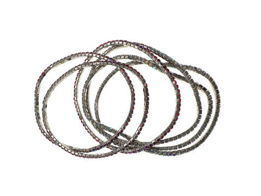Bracelets - 6 x Stretch Bracelets Diamantes and Coloured Rhinestones with Silver Tone Base - ML2242