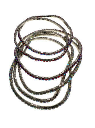 Bracelets - 6 x Stretch Bracelets Diamantes and Coloured Rhinestones with Silver Tone Base - ML2242