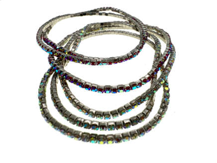 Bracelets - 6 x Stretch Bracelets Diamantes and Coloured Rhinestones with Silver Tone Base - ML2242