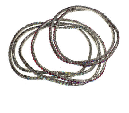 Bracelets - 6 x Stretch Bracelets Diamantes and Coloured Rhinestones with Silver Tone Base - ML2242