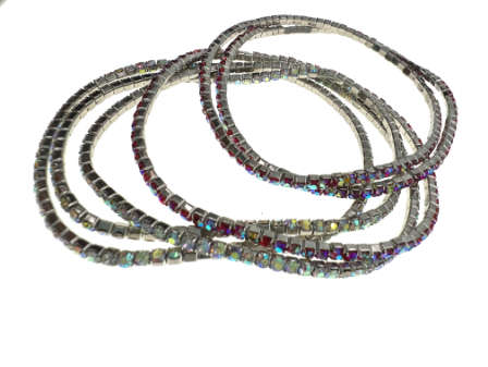 Bracelets - 6 x Stretch Bracelets Diamantes and Coloured Rhinestones with Silver Tone Base - ML2242