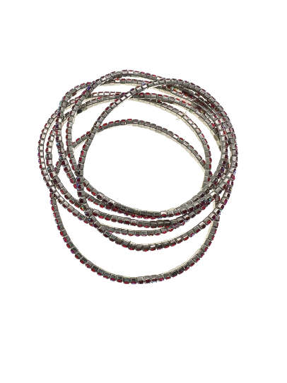 Bracelets - 6 x Fashion Stretch Bracelets and Coloured Rhinestones with Silver Tone Base - ML2243