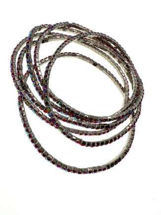 Bracelets - 6 x Fashion Stretch Bracelets and Coloured Rhinestones with Silver Tone Base - ML2243