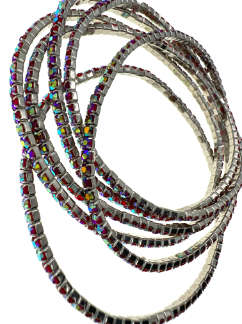 Bracelets - 6 x Fashion Stretch Bracelets and Coloured Rhinestones with Silver Tone Base - ML2243