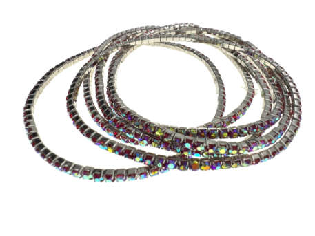 Bracelets - 6 x Fashion Stretch Bracelets and Coloured Rhinestones with Silver Tone Base - ML2243