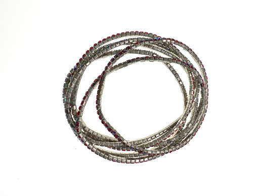 Bracelets - 3 x Stretch Bracelets with Diamantes. 3 x Coloured Rhinestones. Silver Tone Base - ML...